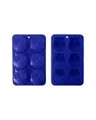 Moules 6 mini hiboux Happy cake en silicone bleu - 26x17x3,3 cm