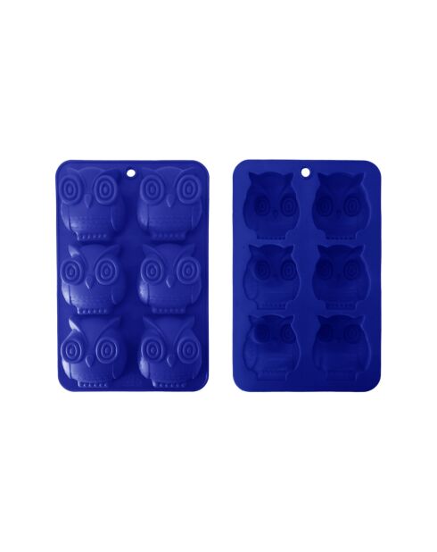 Moules 6 mini hiboux Happy cake en silicone bleu - 26x17x3,3 cm