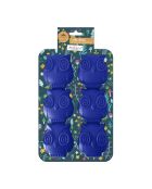 Moules 6 mini hiboux Happy cake en silicone bleu - 26x17x3,3 cm