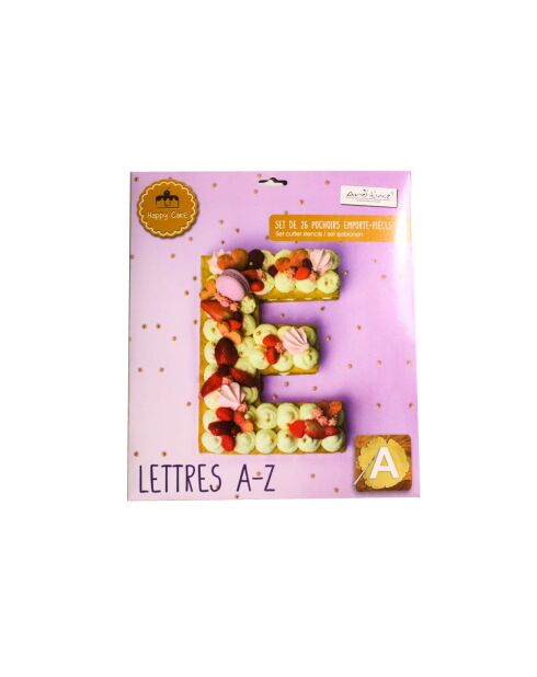 Set van 26 veelkleurige siliconen Happy Cake lettervormige gebaksjablonen - 28x0,35 cm