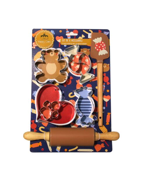 Lot de 6 accessoires Happy cake en silicone marron