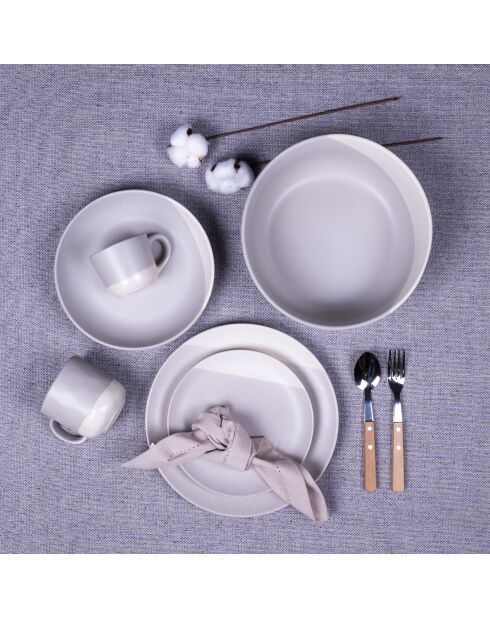 Service 18 pièces Terre de Sienne en céramique gris/blanc