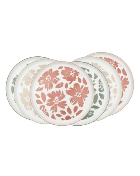 Set mit 6 großen Hanae Porzellantellern rosa/beige/grün - D.26,5 cm