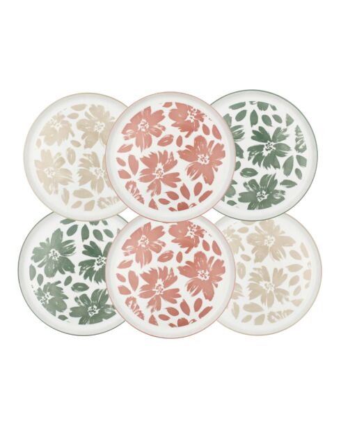 Set mit 6 großen Hanae Porzellantellern rosa/beige/grün - D.26,5 cm