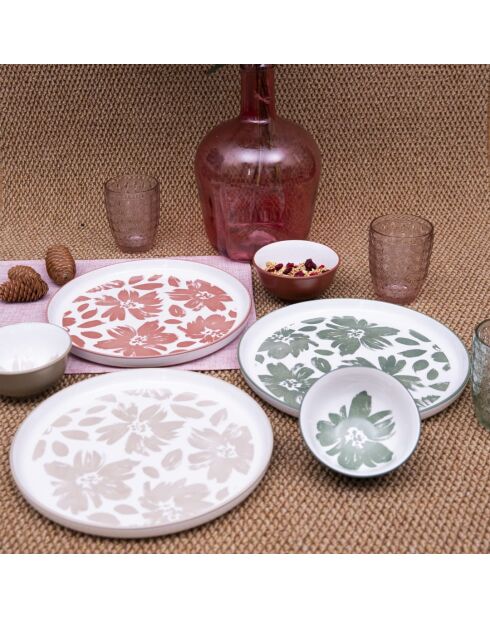 Set mit 6 großen Hanae Porzellantellern rosa/beige/grün - D.26,5 cm