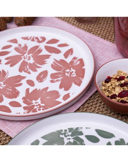 Set mit 6 großen Hanae Porzellantellern rosa/beige/grün - D.26,5 cm