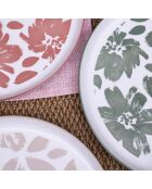 Set mit 6 großen Hanae Porzellantellern rosa/beige/grün - D.26,5 cm