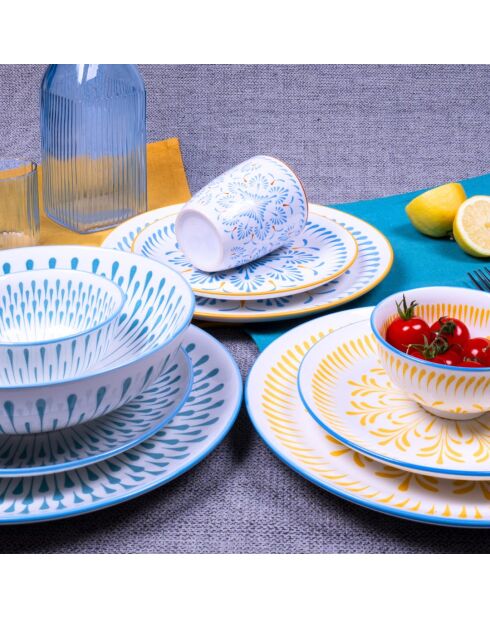 Lot de 6 grandes assiettes Kyoto en porcelaine multicolores - 27x2,5 cm