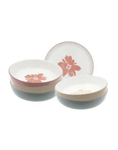 Set mit 6 Hanae Suppentellern aus rosa/beige/grünem Porzellan - 20x5 cm
