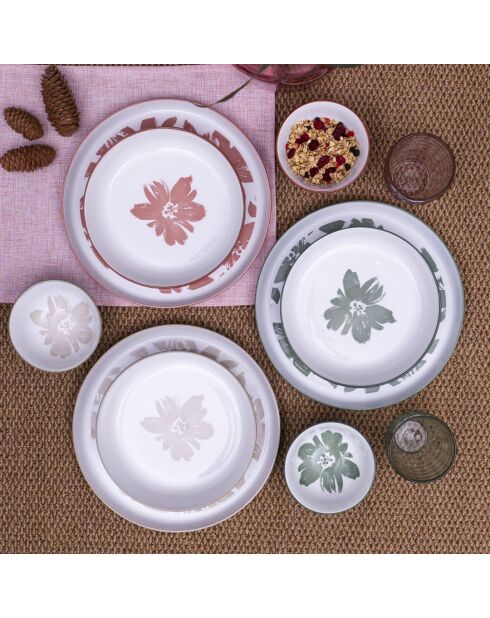 Set mit 6 Hanae Suppentellern aus rosa/beige/grünem Porzellan - 20x5 cm