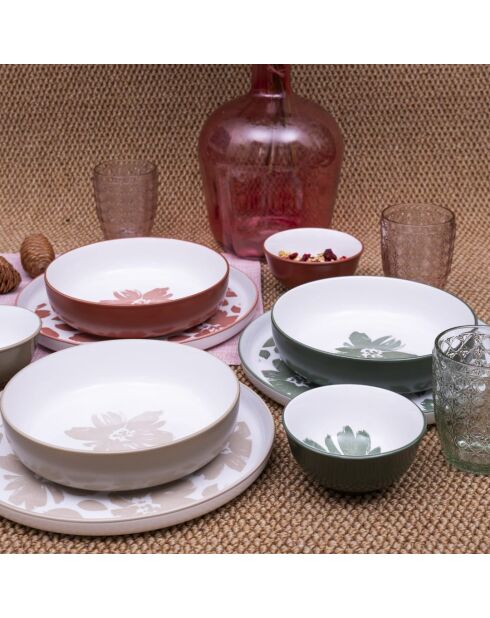 Set mit 6 Hanae Suppentellern aus rosa/beige/grünem Porzellan - 20x5 cm