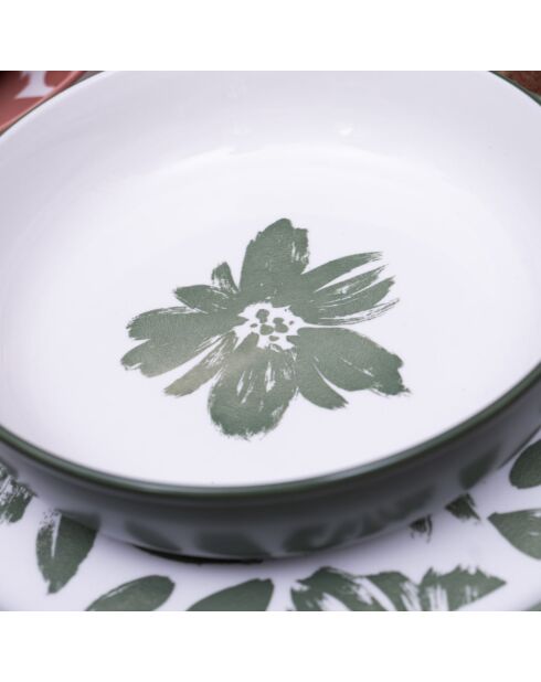 Set mit 6 Hanae Suppentellern aus rosa/beige/grünem Porzellan - 20x5 cm