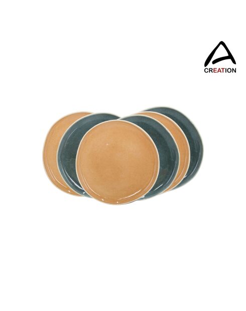 Set mit 6 kleinen Desserttellern Coralia aus orange/grünem Porzellan, D.20,5 cm