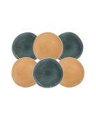 Set mit 6 kleinen Desserttellern Coralia aus orange/grünem Porzellan, D.20,5 cm