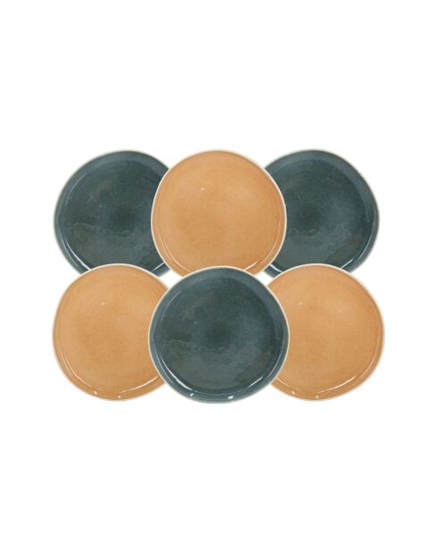 Set mit 6 kleinen Desserttellern Coralia aus orange/grünem Porzellan, D.20,5 cm