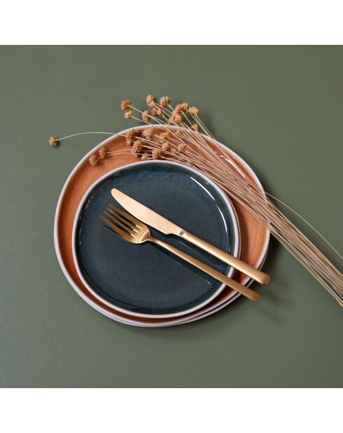 Set mit 6 kleinen Desserttellern Coralia aus orange/grünem Porzellan, D.20,5 cm