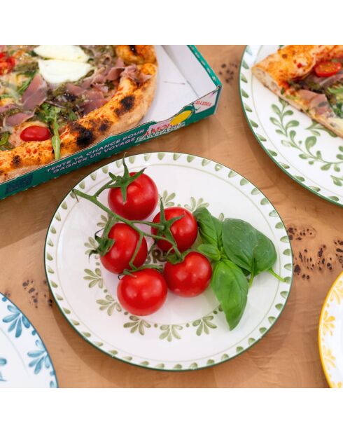 Trattoria Dessertteller aus grünem, lila/blauem Porzellan, Durchmesser 20,5 cm, 6 Stück