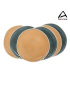 Juego de 6 platos Coralia grandes de porcelana naranja/verde - D.27 cm