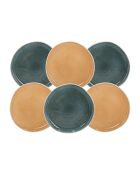 Juego de 6 platos Coralia grandes de porcelana naranja/verde - D.27 cm
