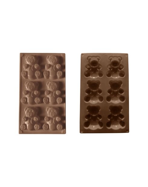 Happy Cake Mini-Bärchenformen aus Silikon, für 6 Personen, 26 x 17 x 1,8 cm, braun