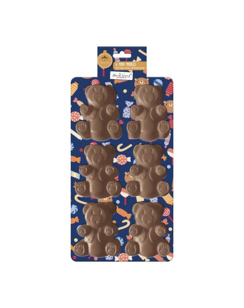 Happy Cake Mini-Bärchenformen aus Silikon, für 6 Personen, 26 x 17 x 1,8 cm, braun