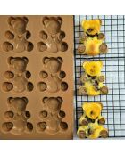 Bruine siliconen happy cake minibeervormpjes voor 6 - 26x17x1,8 cm