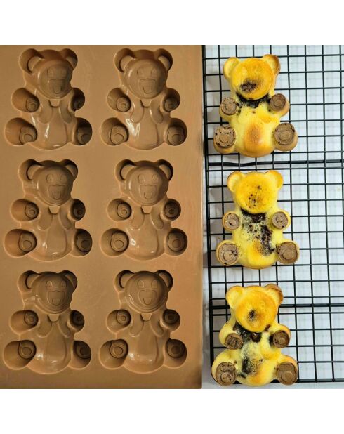 Happy Cake Mini-Bärchenformen aus Silikon, für 6 Personen, 26 x 17 x 1,8 cm, braun