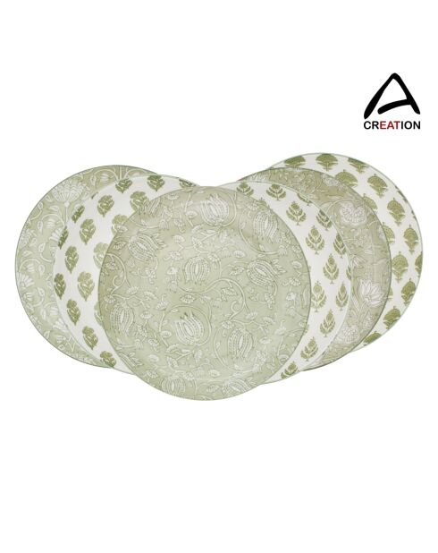 Set mit 6 großen grünen Soliman-Porzellantellern - D.26 cm