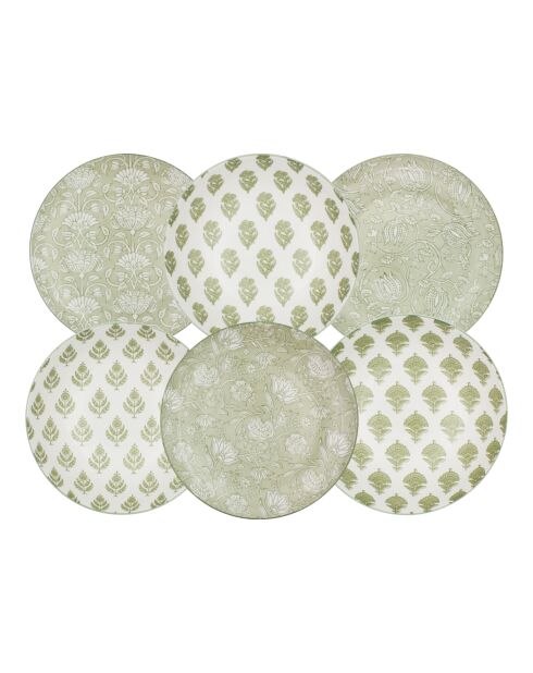 Set mit 6 großen grünen Soliman-Porzellantellern - D.26 cm