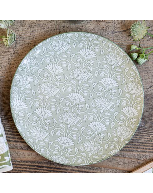 Set mit 6 großen grünen Soliman-Porzellantellern - D.26 cm