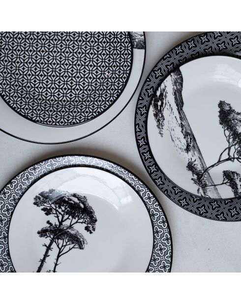 Set mit 6 großen schwarzen Porzellantellern Villa les Pins, D.26,9 cm