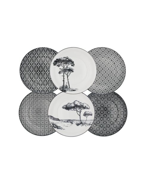 Set mit 6 kleinen schwarzen Porzellantellern Villa les Pins - D.20,5 cm