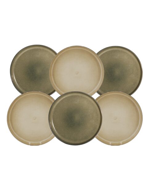 Juego de 6 platos grandes de cerámica Terralha verde/beige - D.26,7 cm