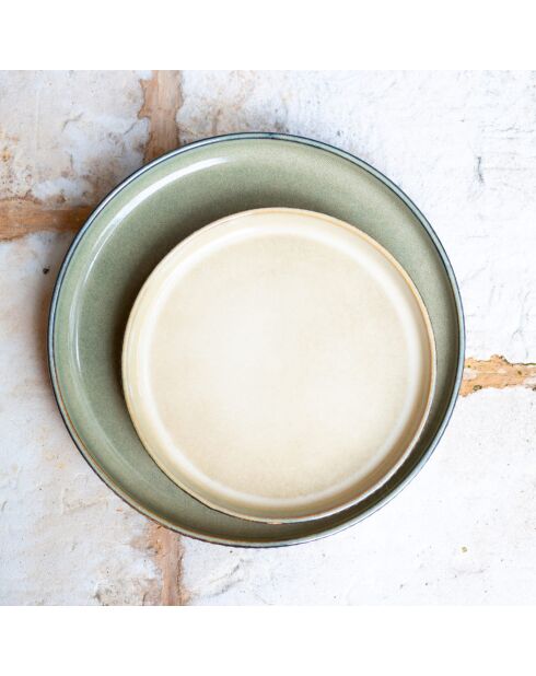 Juego de 6 platos grandes de cerámica Terralha verde/beige - D.26,7 cm