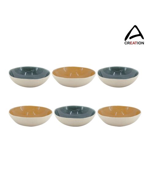 Lot de 6 assiettes creuses Coralia en porcelaine orange/vert - 18x5 cm