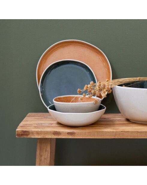 Lot de 6 assiettes creuses Coralia en porcelaine orange/vert - 18x5 cm