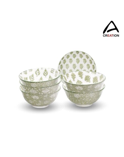 Lot de 6 bols médiums Soliman en porcelaine verts - 15,5×7  cm