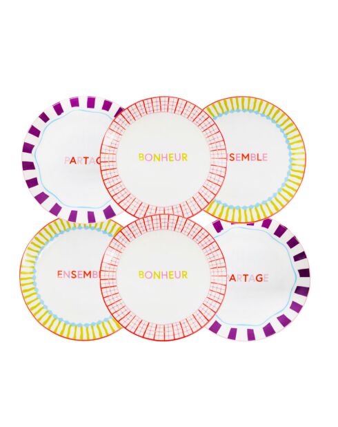 Set von 6 Relax Sun Desserttellern aus mehrfarbigem Porzellan - D.20 cm