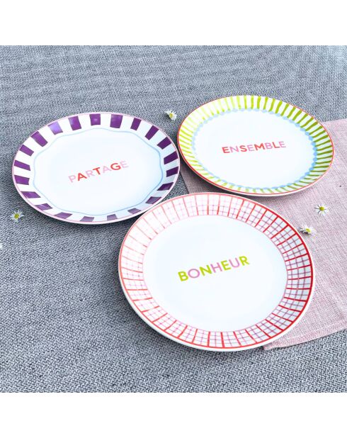 Set von 6 Relax Sun Desserttellern aus mehrfarbigem Porzellan - D.20 cm