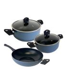 Set van 2 blauwe potten met deksel + wok