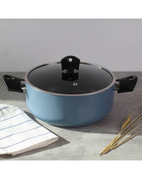 Set van 2 blauwe potten met deksel + wok