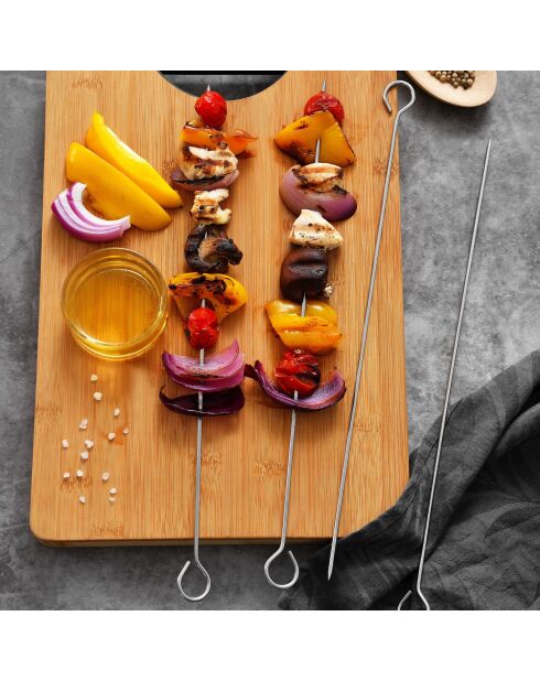 Set de 4 brochetas plateadas para barbacoa H.36cm