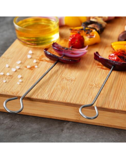 Set de 4 brochetas plateadas para barbacoa H.36cm