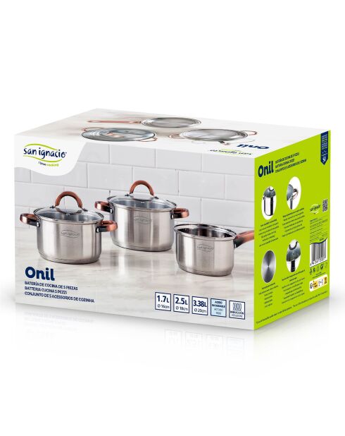 Pentole Onil da 5 pezzi, adatte all'induzione cromata