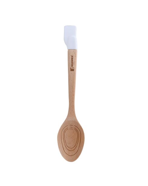 Lot de 3 Ustensiles de cuisine : spatule rainurée + louche + cuillère rainurée marrons/blancs