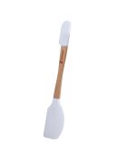 Lot de 3 Ustensiles de cuisine : spatule rainurée + louche + cuillère rainurée marrons/blancs