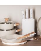 Lot de 3 Ustensiles de cuisine : spatule rainurée + louche + cuillère rainurée marrons/blancs