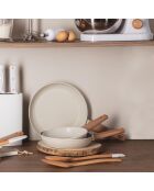 Lot de 3 Ustensiles de cuisine : spatule rainurée + louche + cuillère rainurée marrons/blancs