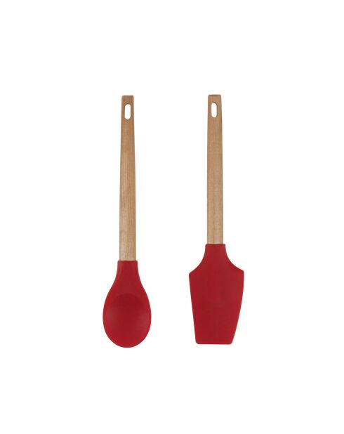 Lot de 2 Ustensiles de cuisine : cuillère et spatule rouge