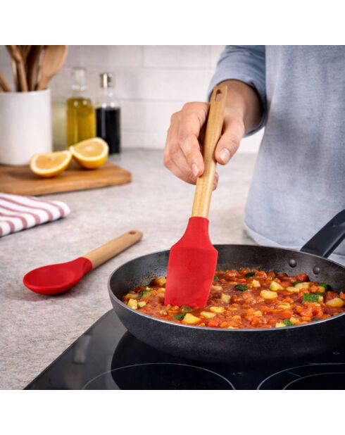 Lot de 2 Ustensiles de cuisine : cuillère et spatule rouge